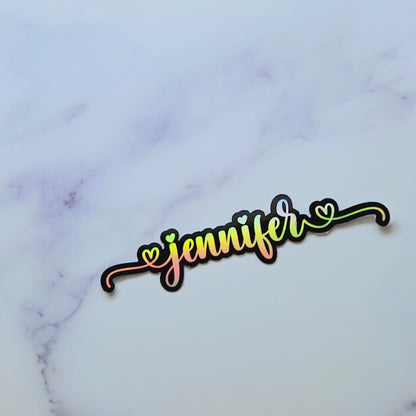 Holographic Custom Name Double Heart Swirls Sticker