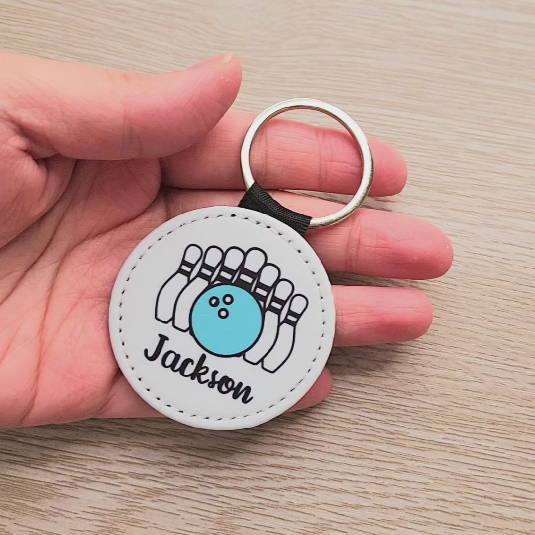 personalized bowling bag tag keychain custom bowling team gift with bowling ball and pins design