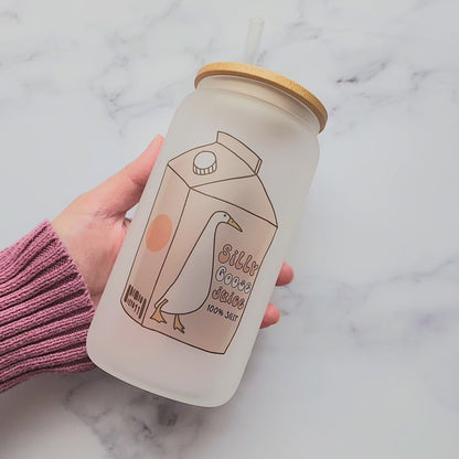 Custom Silly Goose Juice Frosted Glass Can: Retro Iced Coffee Cup