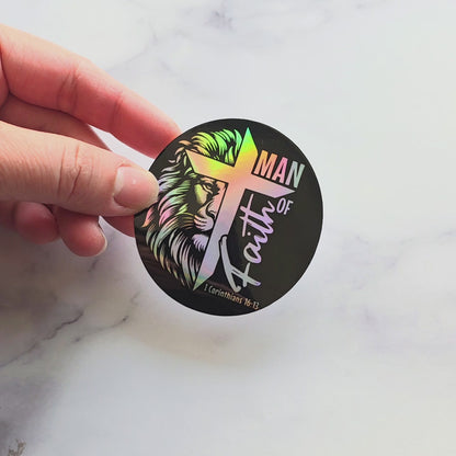 Man of Faith Holographic Decal Sticker, Inspirational Christian Sticker