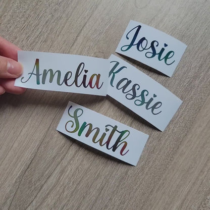 Dark Holographic Cursive Name Decal Sticker, Custom Text