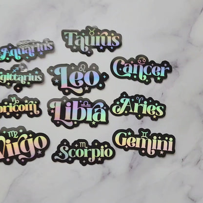 Holographic Retro Zodiac Sign Sticker | Astrology Sticker