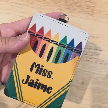 Personalized Crayon Teacher ID Badge Holder – Custom Name School Staff Card Holder