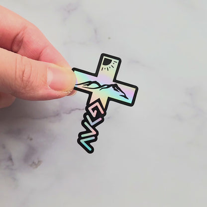 Holographic Christian Cross Sticker: God is Greater Than The Highs and Lows