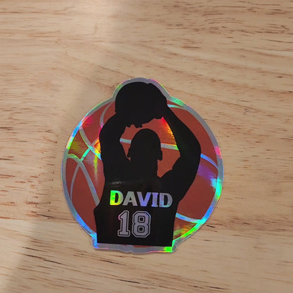 Custom Holographic Boy Basketball Sticker – Personalized Name & Jersey Number