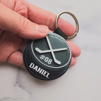 Personalized Ice Hockey Keychain with Puck Design – Custom Name & Team Number