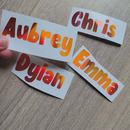 Orange Holographic Name Decal: Custom Vinyl Sticker