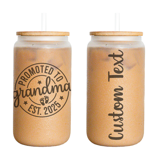 Promoted to Grandma – Personalized 16oz Frosted Glass Cup with Name - KWL Creations