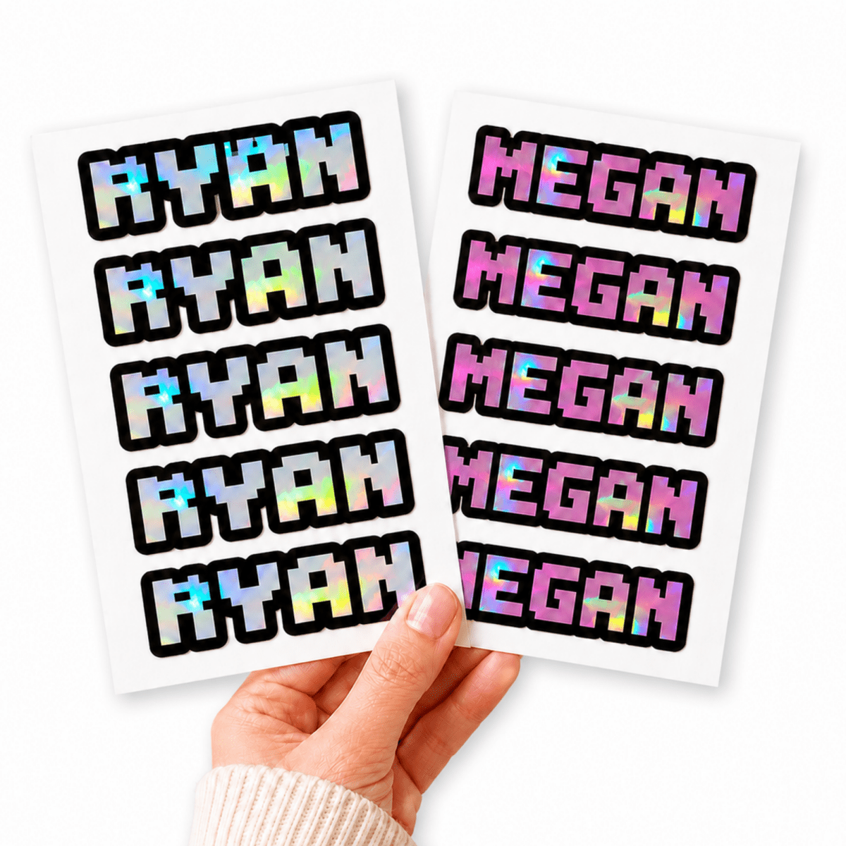 Set of 5 Custom Retro Pixel Game Font Name Stickers - KWL Creations