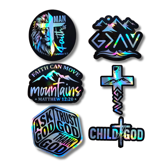 Set of 6 Holographic Christian Stickers - Bible Verse Stickers - KWL Creations