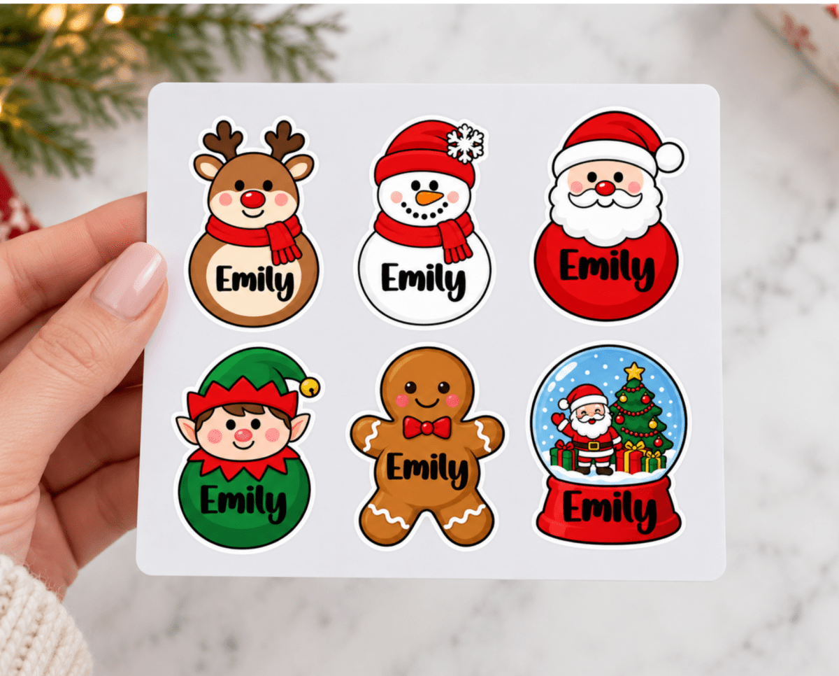 Set of 6 Personalized Christmas Name Stickers - KWL Creations
