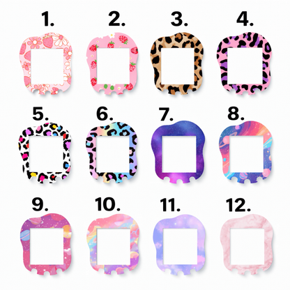 glossy patterned faceplate skin compatible with Tamagotchi Uni colorful printed design