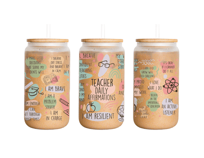 Teacher Affirmation Frosted Glass Can: Teacher Appreciation Gift - KWL Creations
