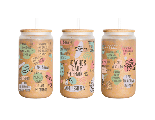 Teacher Affirmation Frosted Glass Can: Teacher Appreciation Gift - KWL Creations