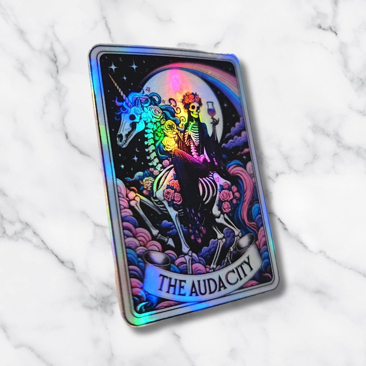 The Audacity Tarot Card: Holographic Skeleton Sticker - KWL Creations