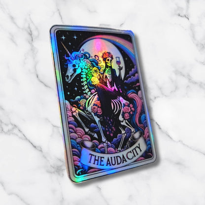 The Audacity Tarot Card: Holographic Skeleton Sticker - KWL Creations