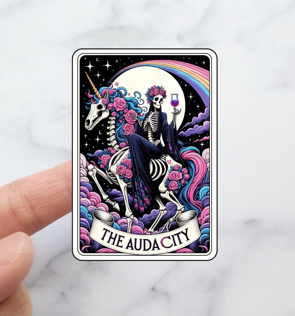 The Audacity Tarot Card: Holographic Skeleton Sticker - KWL Creations