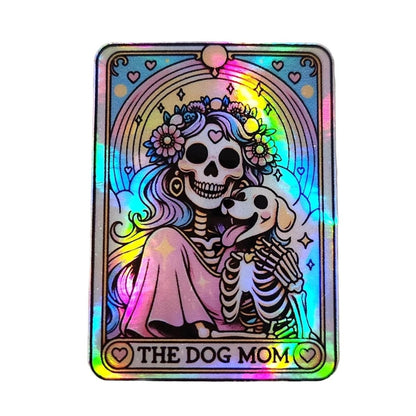 The Dog Mom Holographic Tarot Sticker – Skeleton & Puppy Rainbow Gothic Sticker - KWL Creations