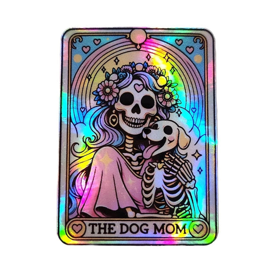 The Dog Mom Holographic Tarot Sticker – Skeleton & Puppy Rainbow Gothic Sticker - KWL Creations