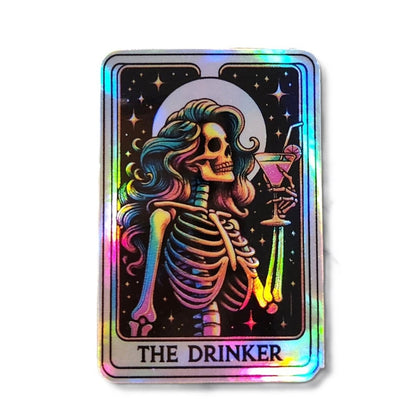 The Drinker Holographic Tarot Sticker – Skeleton Cocktail Gothic Sticker - KWL Creations
