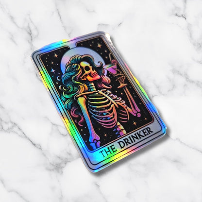The Drinker Holographic Tarot Sticker – Skeleton Cocktail Gothic Sticker - KWL Creations