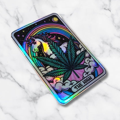 The High Holographic Tarot Sticker – Weed Leaf Unicorn Sticker - KWL Creations