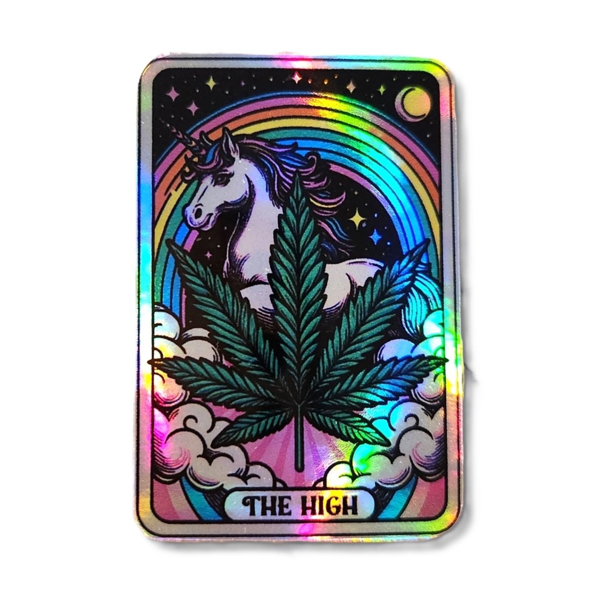 The High Holographic Tarot Sticker – Weed Leaf Unicorn Sticker - KWL Creations