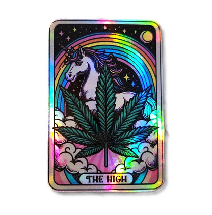 The High Holographic Tarot Sticker – Weed Leaf Unicorn Sticker - KWL Creations