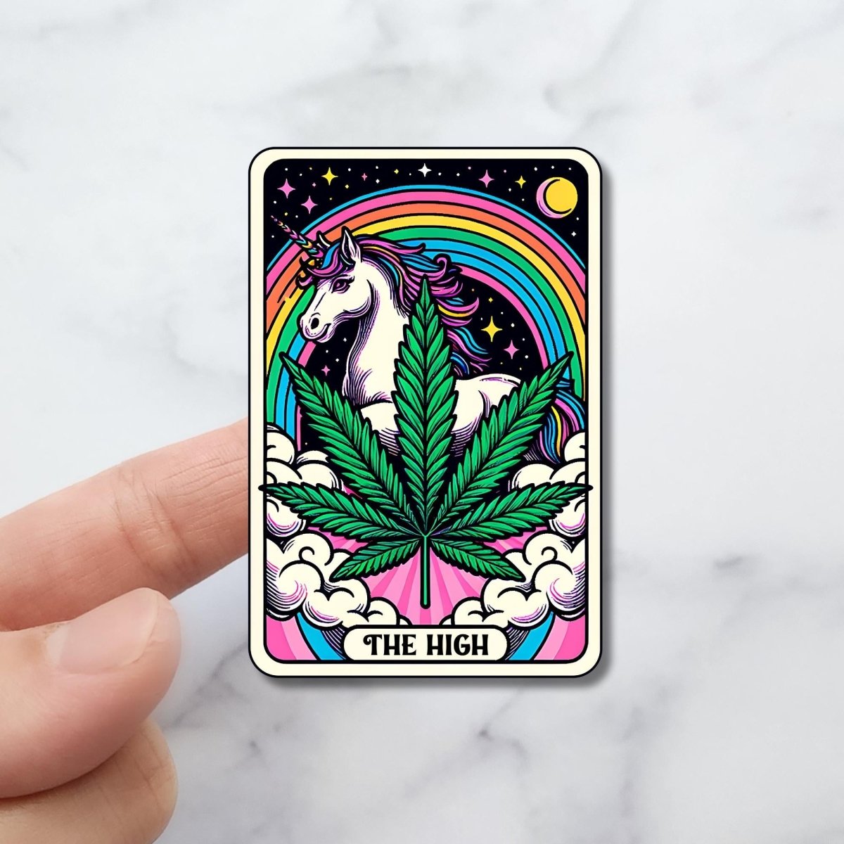The High Holographic Tarot Sticker – Weed Leaf Unicorn Sticker - KWL Creations
