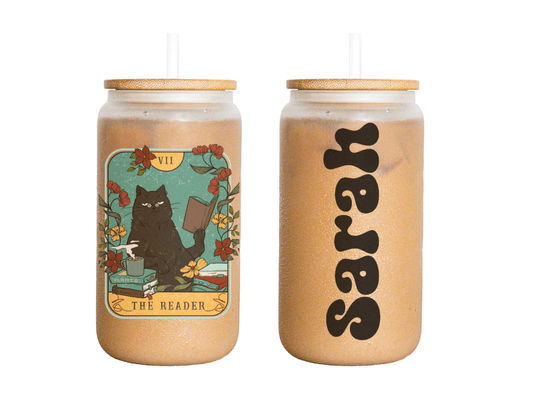 The Reader Cat Personalized Frosted Glass Cup - KWL Creations